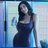 Blue Sequin Bodycon Sleeveless Square Neck Mini Dress- Outfit