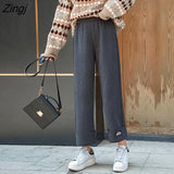 Women Female Woolen Schoolgirls Ulzzang Loose Wide Leg Trouser High Elastic Waist All-match Thicker Slouchy Jean Chic