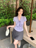 Xixi 2025 Summer New Thousand Gold Wind With Shirt Women's Short-Sleeved Top Knitted Shirt