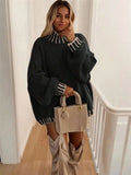 Autumn And Winter New Women's High-Collar Design Sense Bump Color Loose Jacket