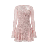 Zingj 2024 New Fashion Sexy Lace Pink Vest Horn Sleeve Halter Skirt Suit