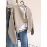 Glutinous Solid Color Simple Short Design Knitted Cardigan Women 2025 Autumn And Winter Small Man Top Sweater