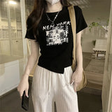 Zingj Girl Style Design Sense Short T-Shirt Summer 2024 New Irregular Chic Niche Ins Short Sleeve Shirt Women's