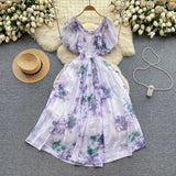 Summer New Irregular Dye Printing Short-Sleeved Sleeves Holiday Bubble Sleeves To Reduce The Age Of French Dress