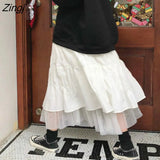 Skirts Women Mesh Lovely Elegant Teens Ulzzang Chic Ruched Club Romantic High Waist Elastic Korean Style College
