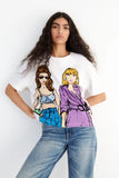 2025 New Women's Round Collar Short Sleeve Contrast Color Print T-Shirt 5644156
