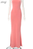 Summer Simple Satin Slip Maxi Dress Women Sleeveless Backless Slim Party Y2K Concise Camisole Dress Female