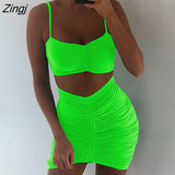 Two Piece Sexy Pleated Party Dress Women Spaghetti Strap Backless Slinny Pencil Christmas Dress Casual Dress
