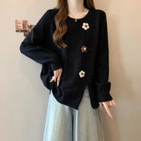Women's Sweater 2025 Autumn And Winter New Gentle Milk Jacket Sweet Round Collar Flowers Three-Dimensional Decorative