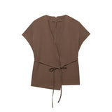 Women's 2025 Summer New Fashion Retro Waist Design Cardigan Top Broad Leg Trousers