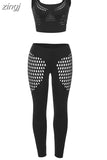 Chic Hollow Two Piece Set Women Sleeveless Skinny Sexy Tank Tops+High Waist Pants Female Matching Streetwear