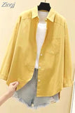 Autumn Korean Fashion Cotton Shirt Casual Loose Solid Tops Women Shirts Long Sleeve Blouse Pocket Button Clothes
