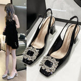 2025 New French Coarse And Anti-Slip High Heels Drill Square After The Evening Wind After The Empty Sandals