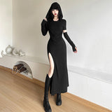 Zingj New Autumn Sexy Hot Girl Wind High Collar Slit Music Festival Niche Shoulder Show Thin Dress-Outfit