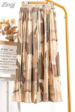 Women 2023 High Waist Floral Print Mid Calf Long Pleated Skirt Girls Summer Vintage Elegant Chiffon Midi