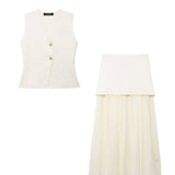 Women's Explosive Knitted Vest Splicing With Long Skirt Set Fashion
