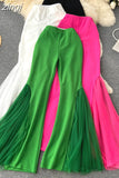 Green/Black/White/Rose Red Mesh Patchwork Flare Pants For Women Elegant High Waist Wide Leg Hip Hop Dancing Trousers