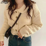 Women Sweet Vintage Loose Elegant Cropped Peter Pan Collar Sweaters Korean Style Streetwear Harajuku Fashion