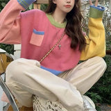 Zingj Splicing Short Head Sweater Female Spring And Autumn Korean Soft Waxy Show Thin Age Reduction Sweet Sweater Long Sleeve Jacket-Outfit