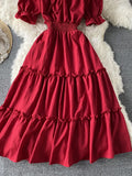 Slash Neck Midi Dress Women Sexy Off Shoulder Short Sleeve High Waist Ruffle Vestidos Female Summer 2023 New