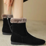 Skin Flat Thick High Heel Ankle Boots Women's 2025 Winter New Warm Cotton Shoes Retro Wool