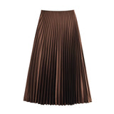 New Folding Solid Color Mid-Rise Mid-Swaist Mid-Summer Skirt Skirt