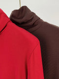 Zingj Shot Anti-Ball Cotton Pile Collar Wine Red Bottom Shirt Autumn Long-Sleeved T-Shirt Women With Slim Turtleneck