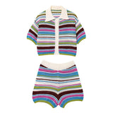 2025 New Crochet POLO Shirt Knitted Knitted Blouse Shorts Set