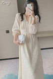French Puff Sleeve Midi Dresses for Women Party Korean Sequins Dress Elegant Fairy Wedding Female Clothes Autumn