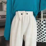 Loose White Corduroy Pants Women Korean Style Elegant High Waist Wide Leg Trousers Female 2023 Casual Straight
