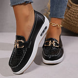 Bottom Round Head Metal Buckle Low Single Shoes Women Large Size Stone Pattern Four Seasons Lazy Happy