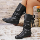 Large-Size With Thin High-Sleet Girls Autumn And Winter White Students Thick And Leather Knight