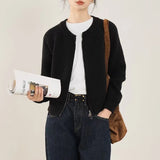 Zingj Waxy Gray Round Neck Sweater Knit Cardigan Coat Women's New Autumn And Winter With A Short Zipper Small Jacket-Outfit