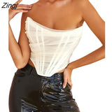 Women's Sexy Mesh Corset Tops Fashion Off Shoulder Sleeveless Asymmetric Tube Tops