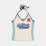 2024 Summer New Women's Street With Hanging Neck Letter Print Umbilical