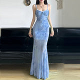 Chinese Chinese Light Green Shoulder Butterfly Print Fishtail Sling Skirt Sexy Hip Through Mesh