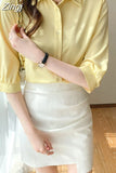 Women Shirt Three Quarter Sleeve Blouses for Women Satin Blouses and Shirts Summer Fashion Women Clothing White Women