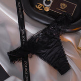 Color After The Hollow Strap Lace Side Thong Spliced Ice Silk Cotton Crotch Low-Rise Lady T-Trousers