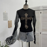 Shooting Heavy Industry Design Sense Cross Rivet Water Drill Waste Soil Horn Sleeve Double Mesh Yarn Trinket