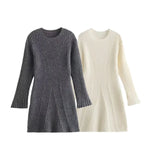 And Autumn New Women's Temperament Pure Color Familiar Round Collar Knitted Long-Sleeved Dress