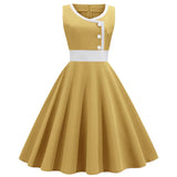 Vintage Women Summer Dress Sleeveless Casual Elegant Chic O Neck A-Line Knee-Length Party