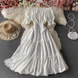 Slash Neck Midi Dress Women Sexy Off Shoulder Short Sleeve High Waist Ruffle Vestidos Female Summer 2023 New