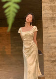 Party Midi Dresses for Women 2025 Summer Square Collar Slim Prom Female Clothes Wedding Evening Satin Dress New Robe 211-0-Outfit