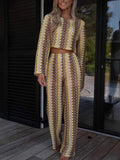 Women's Long-Sleeved Trousers Two-Piece Round Collar Crochet Girl Knitted Women