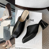 Half Slippers Women Wear 2025 Autumn New Retro Soft Leather Thick Heel Drag Height