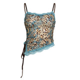 Zingj Dopamine Lace Spliced Leopard Print Sling Vest Women's Side Slit Closed Waist Strap Bottom