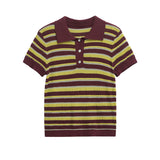 Euro 2025 New Fashion Women's Striped POLO Collar Short-Sleeved Top