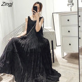 Dress Women Elegant Ins Sleeveless Summer Leisure A-line Sexy Retro Folds Vintage Empire Beach Holiday Vestidos