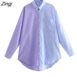 Women Fashion Color Matching Loose Blouse Office Ladies Long Sleeve Buttons Leisure Shirts Chic Street Blusas Tops