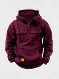 And Autumn New Men's Hooded Solid Color Sweater Youth Sports Multi-Pocket